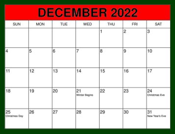 December 2022 Calendar Page